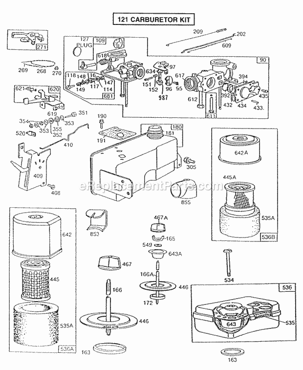 Briggs and Stratton 130902-1158-01 Engine CarburetorFueltankAC Grps Diagram