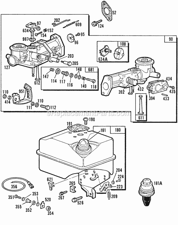 Briggs and Stratton 131212-2124-02 Engine Carburetor  Fuel Tank Assy Diagram