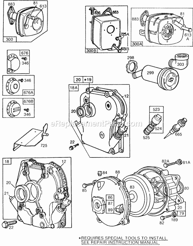 Briggs and Stratton 131231-0139-01 Engine MufflersGear CaseCrankcase Diagram