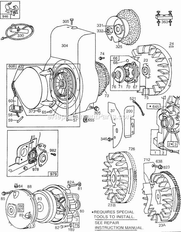 Briggs and Stratton 131436-0190-01 Engine Blower HsgFlywheelsRewinds Diagram