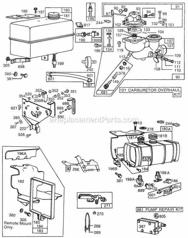 Briggs and Stratton 131436-0190-01 Engine Carburetor  Fuel Tank Assys Diagram