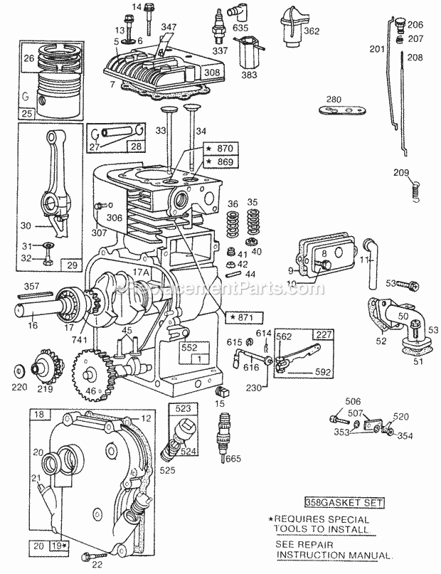 Briggs and Stratton 131436-0190-01 Engine CylinderCylinder HdPiston Diagram