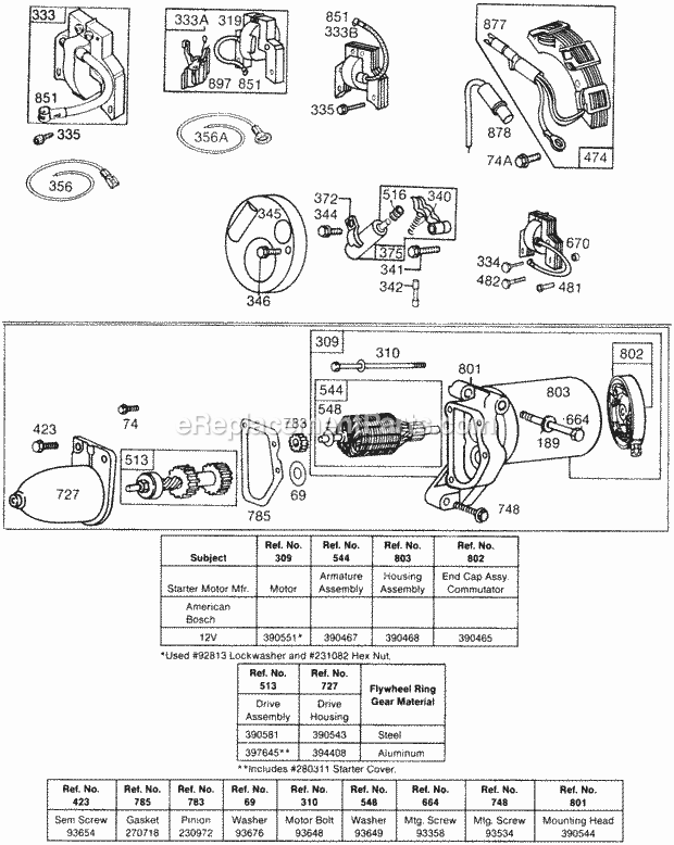 Briggs and Stratton 131452-0192-01 Engine Electric StarterMisc Elect Diagram
