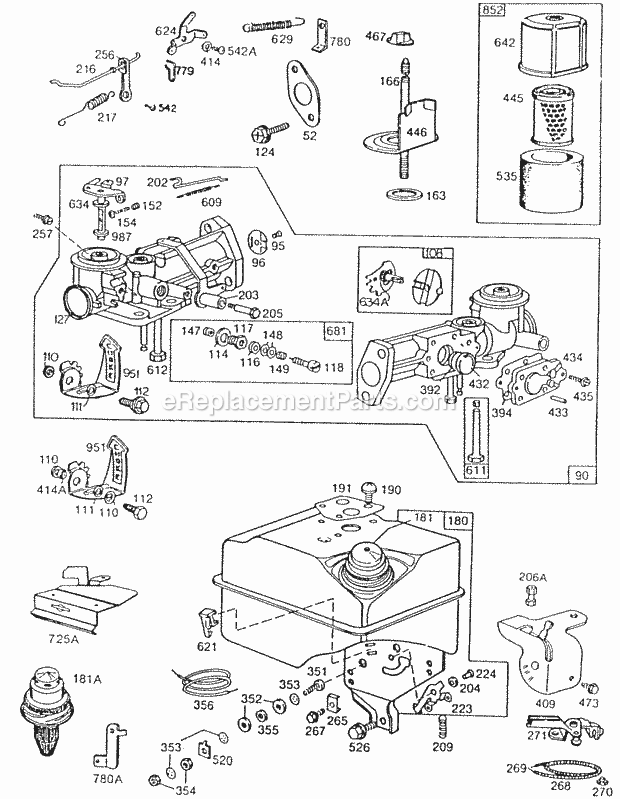 Briggs and Stratton 132232-0145-01 Engine CarburetorFuel TankACv Diagram