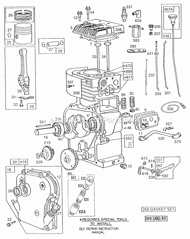 Briggs and Stratton 132232-0145-01 Engine CylinderCylinder HdPiston Diagram