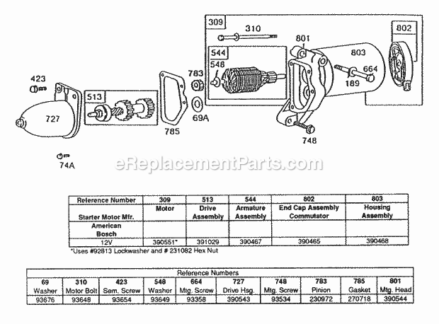 Briggs and Stratton 132452-4005-01 Engine Electric Starter And Chart Diagram