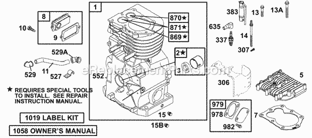 Briggs and Stratton 133202-0156-01 Engine Cylinder Group Diagram