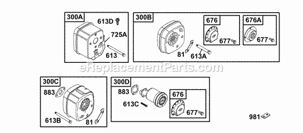 Briggs and Stratton 133212-0113-01 Engine Muffler Group Diagram