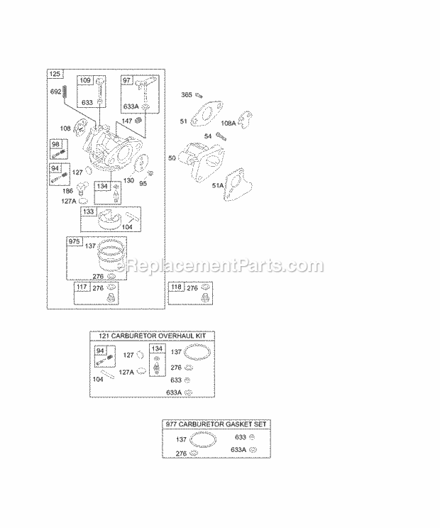 Briggs and Stratton 133412-0003-02 Engine Carburetor Group KitsGasket Sets-Carburetor Diagram