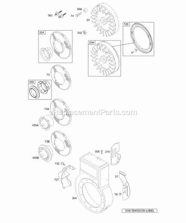 Briggs and Stratton 133412-0006-01 Engine Blower HousingShrouds Flywheel Groups Diagram