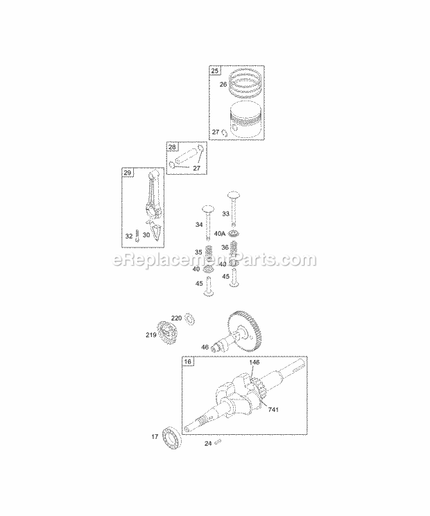 Briggs and Stratton 133412-0006-01 Engine Cam Crankshaft Piston Group Valves Diagram