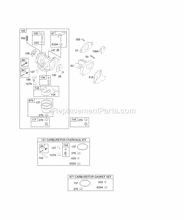 Briggs and Stratton 133412-0359-A1 Engine Carburetor Group KitsGasket Sets-Carburetor Diagram