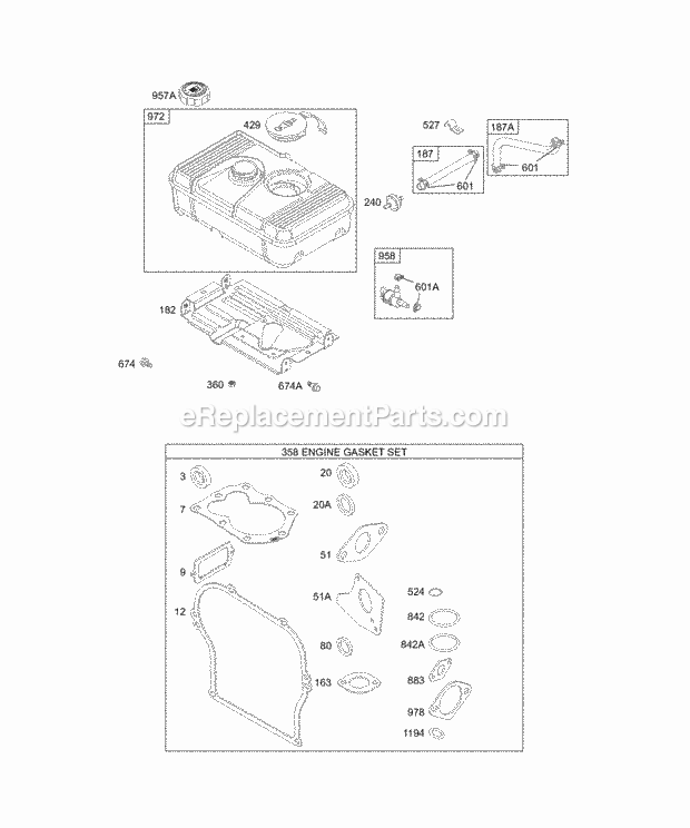 Briggs and Stratton 133412-0359-A1 Engine Fuel Tank Group KitsGasket Sets-Engine Diagram