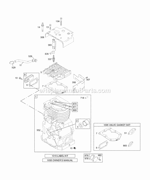 Briggs and Stratton 133432-0001-01 Engine Cylinder Head KitsGaskets Sets - Valves Diagram