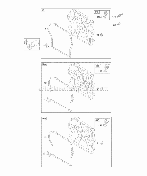 Briggs and Stratton 133432-0001-02 Engine Crankcase Cover Diagram