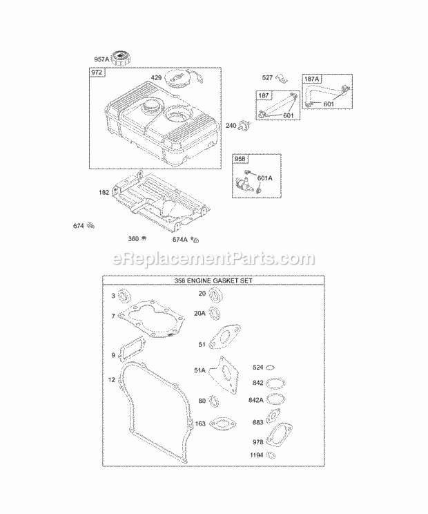 Briggs and Stratton 133432-0001-02 Engine Fuel Tank Group KitsGasket Sets-Engine Diagram