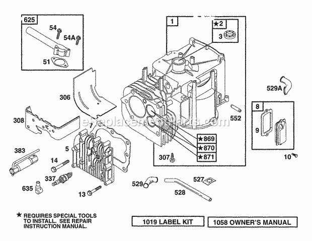 Briggs and Stratton 133702-0170-01 Engine Cylinder Head Diagram