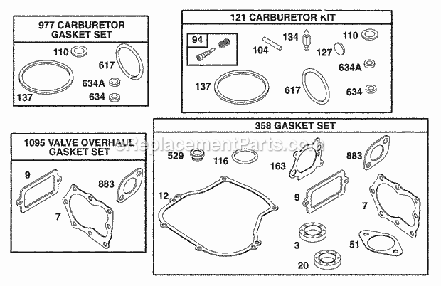 Briggs and Stratton 133702-0170-01 Engine Gasket Sets Diagram