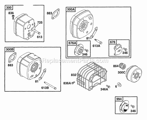 Briggs and Stratton 133702-0170-01 Engine Muffler Grps Diagram