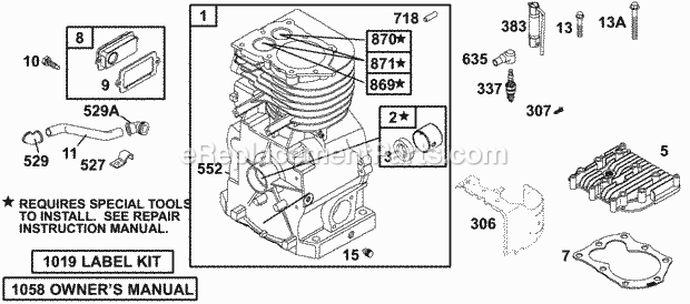 Briggs and Stratton 134202-1115-E1 Engine Cylinder Group Diagram