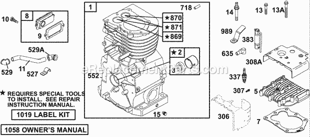 Briggs and Stratton 135202-0271-01 Engine Cylinder Group-Parts Diagram
