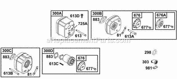 Briggs and Stratton 135202-0616-A1 Engine Muffler Groups Diagram