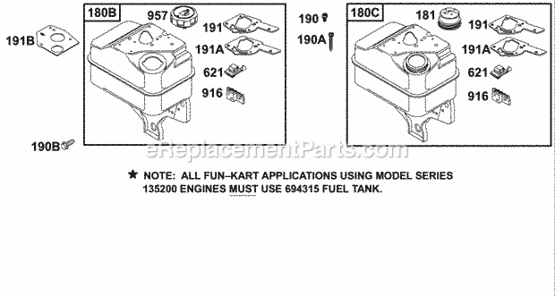 Briggs and Stratton 135202-0620-A1 Engine Fuel Tank Group Diagram