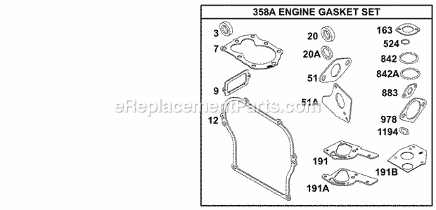 Briggs and Stratton 135202-1263-E1 Engine KitsGasket Sets - Engine Diagram