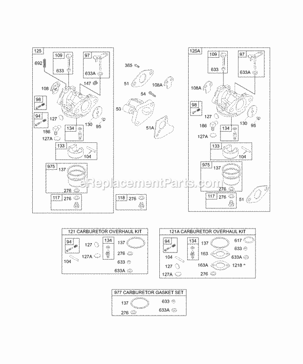 Briggs and Stratton 135432-0120-01 Engine Carburetor Group KitsGasket Sets-Carburetor Diagram