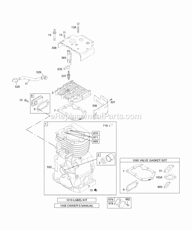 Briggs and Stratton 135432-0120-01 Engine Cylinder Head KitsGasket Sets-Valve Diagram