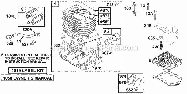 Briggs and Stratton 136202-0143-01 Engine Cylinder Group Diagram