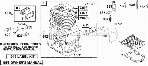 Briggs and Stratton 137202-0116-01 Engine Cylinder Group Diagram