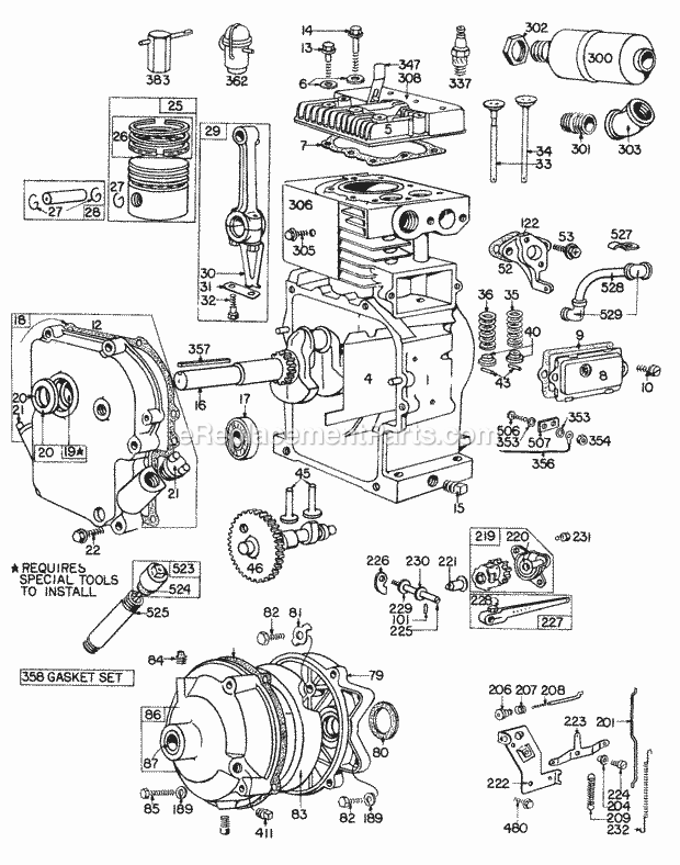 Briggs and Stratton 140231-0115-99 Engine Cyl Piston Muffler Crnkcse Diagram