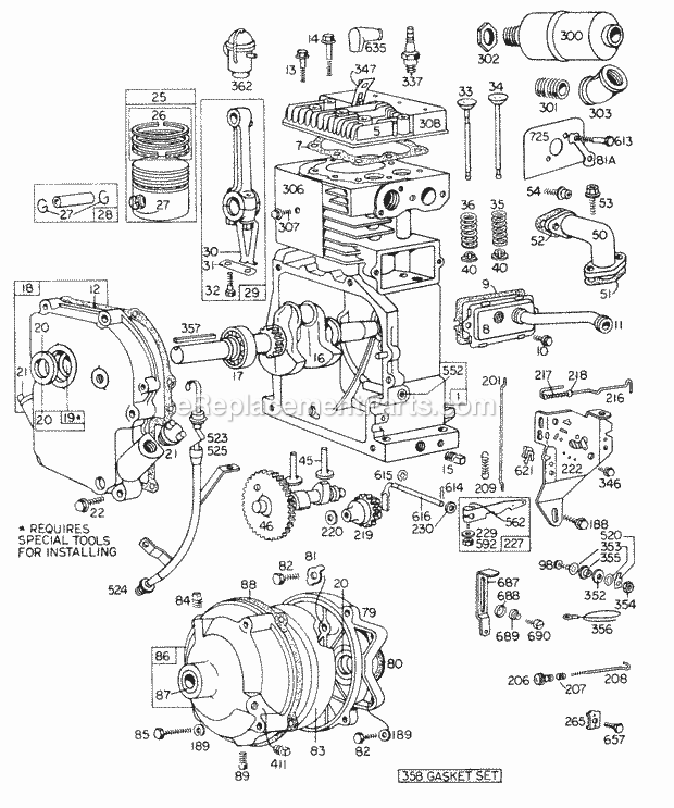 Briggs and Stratton 146451-1646-99 Engine Cyl Piston Muffler Crnkcse Diagram