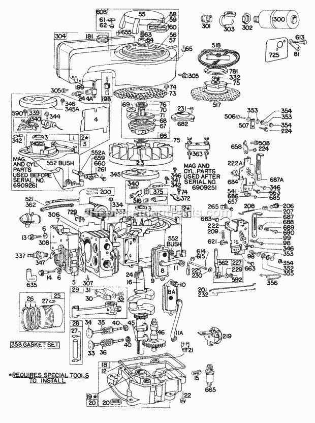 Briggs and Stratton 146702-0158-99 Engine CylinderSumpControlPiston Diagram