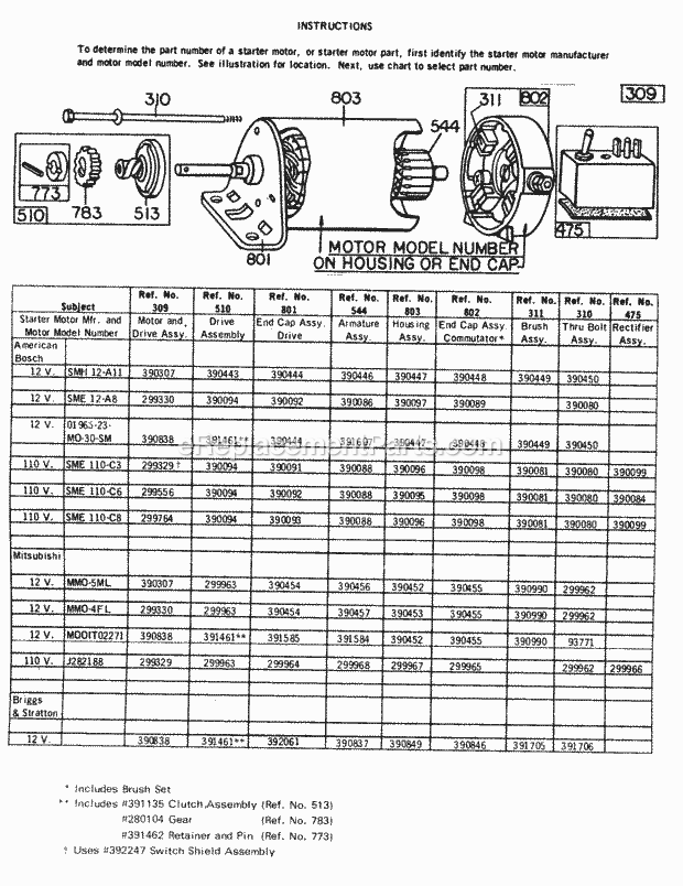Briggs and Stratton 146702-0634-99 Engine Electric Starter And Chart Diagram