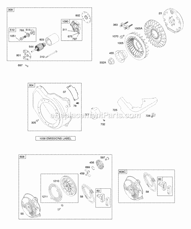 Briggs and Stratton 150112-0060-E1 Engine Blower Housing Electric Starter Flywheel Rewind Starter Diagram