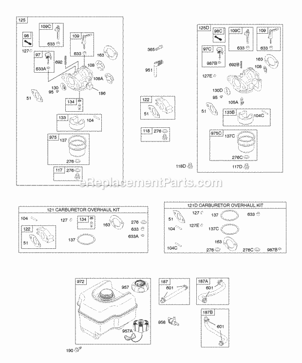 Briggs and Stratton 150112-0110-E1 Engine Carburetor Fuel Supply Diagram