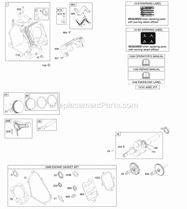 Briggs and Stratton 150202-0131-B8 Engine Camshaft Crankshaft Cylinder Piston Group Diagram