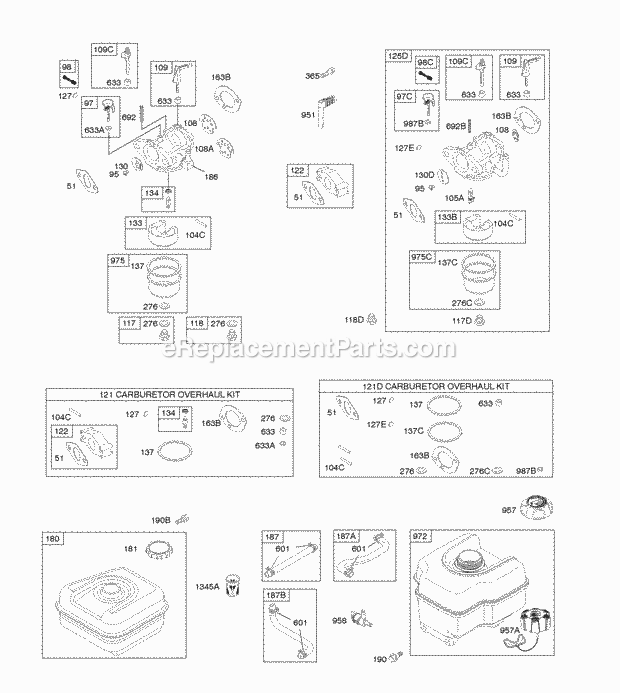 Briggs and Stratton 150202-0131-B8 Engine Carburetor Fuel Supply Diagram