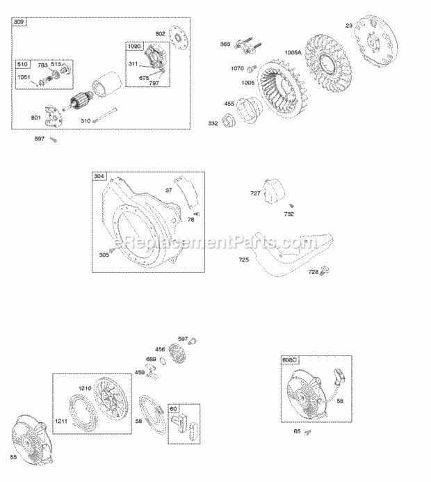 Briggs and Stratton 150202-0132-H8 Engine Blower Housing Electric Starter Flywheel Diagram