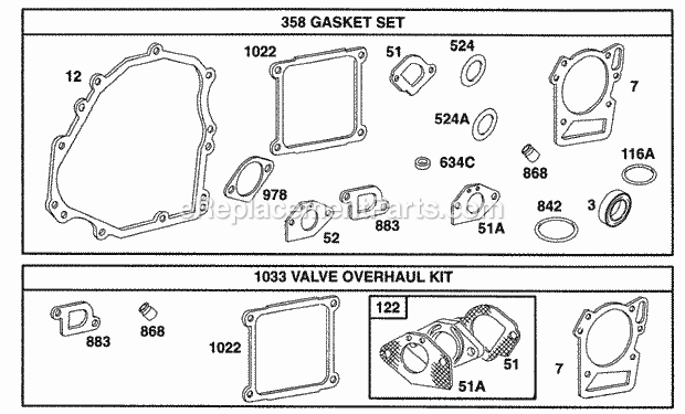 Briggs and Stratton 161432-0011-02 Engine Gasket Sets Diagram
