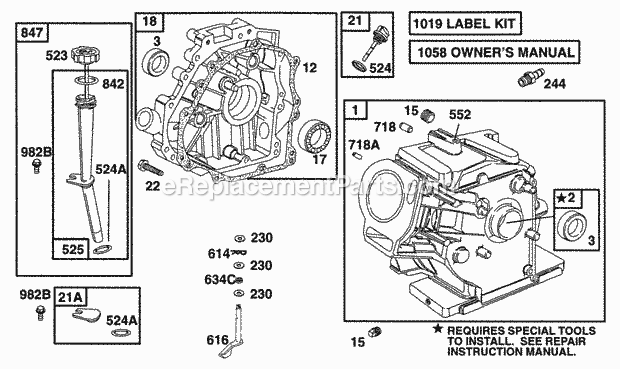 Briggs and Stratton 161432-0029-02 Engine Cylinder CrankcaseOil Fill Diagram