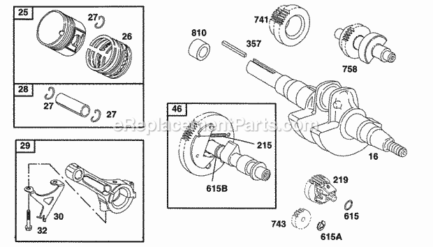 Briggs and Stratton 161432-0080-01 Engine Piston Grp Crank Cam Diagram