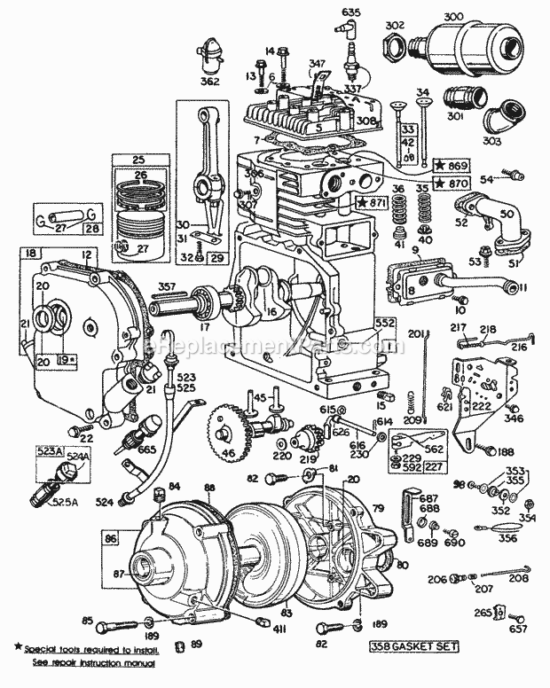 Briggs and Stratton 170401-0110-99 Engine CylCrankcasePistonGearcase Diagram