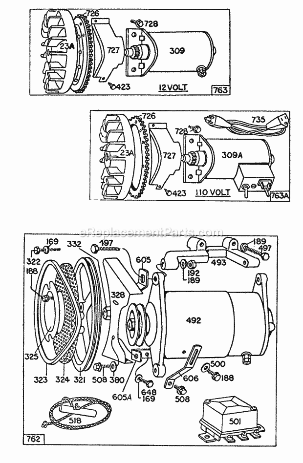 Briggs and Stratton 170401-0168-99 Engine Electric Starters Diagram