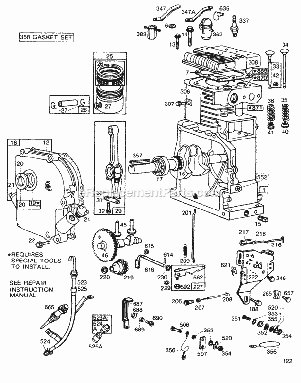 Briggs and Stratton 170401-1110-99 Engine CylCrankcasePistonControls Diagram
