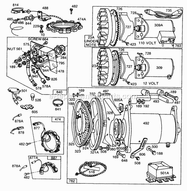 Briggs and Stratton 170402-1646-99 Engine Electric Starters Diagram