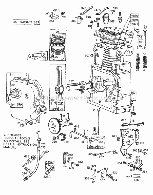 Briggs and Stratton 170402-1650-99 Engine CylCrankcasePistonControls Diagram