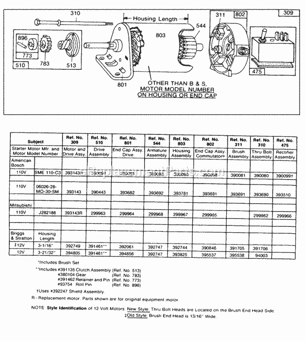 Briggs and Stratton 170402-1658-99 Engine Electric Starter And Chart Diagram